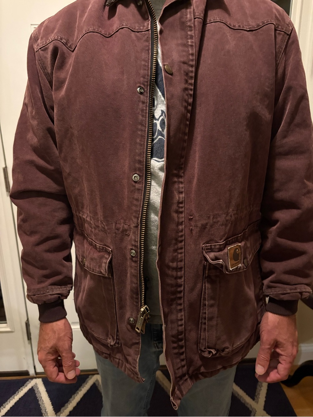 Carhartt Men's Maroon Zip-Front Work Bomber Jacket